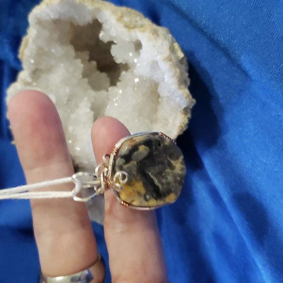 1" Crazy Lace Agate Wire Wrapped Pendant - Picture 6 of 7